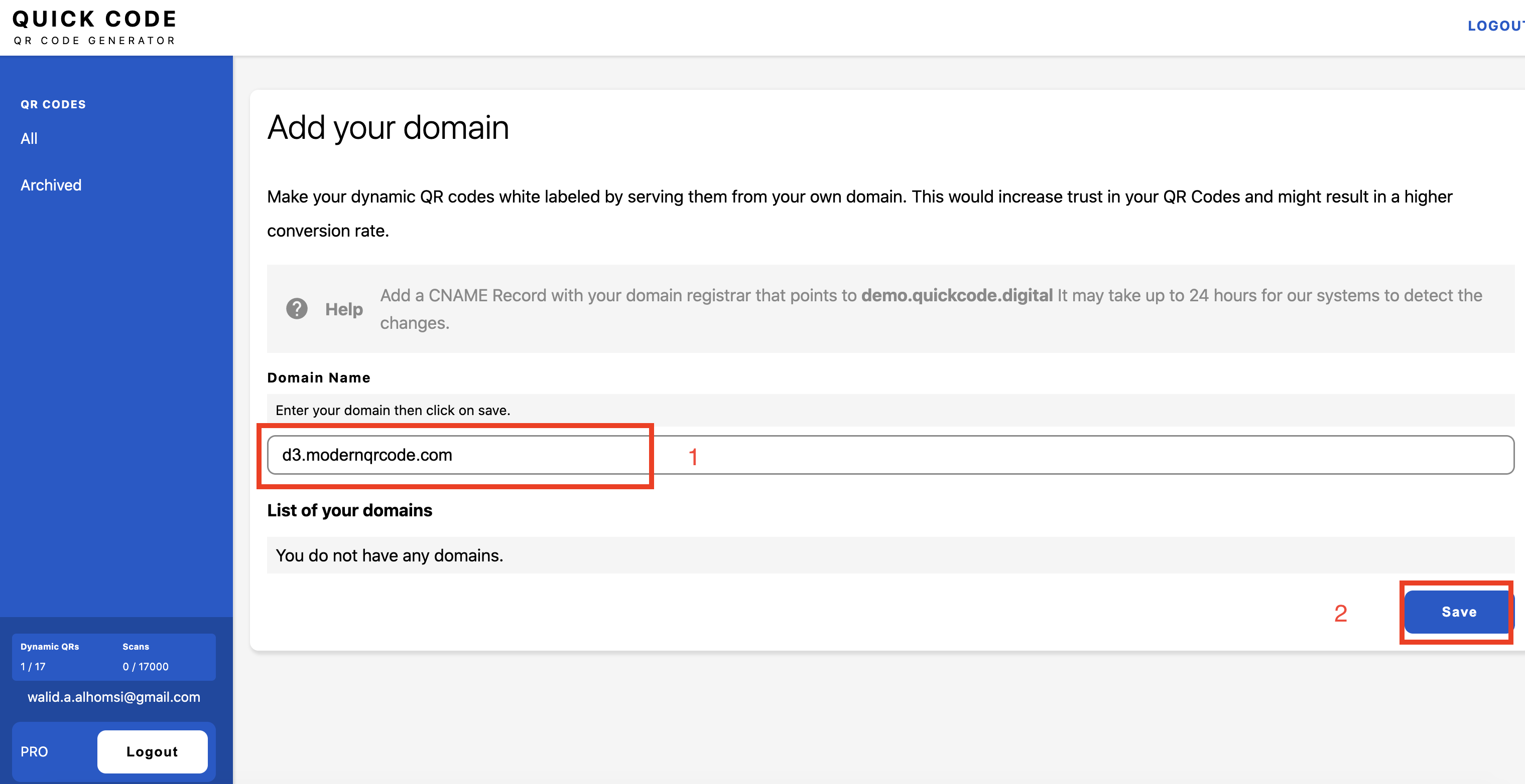 Add domain and save